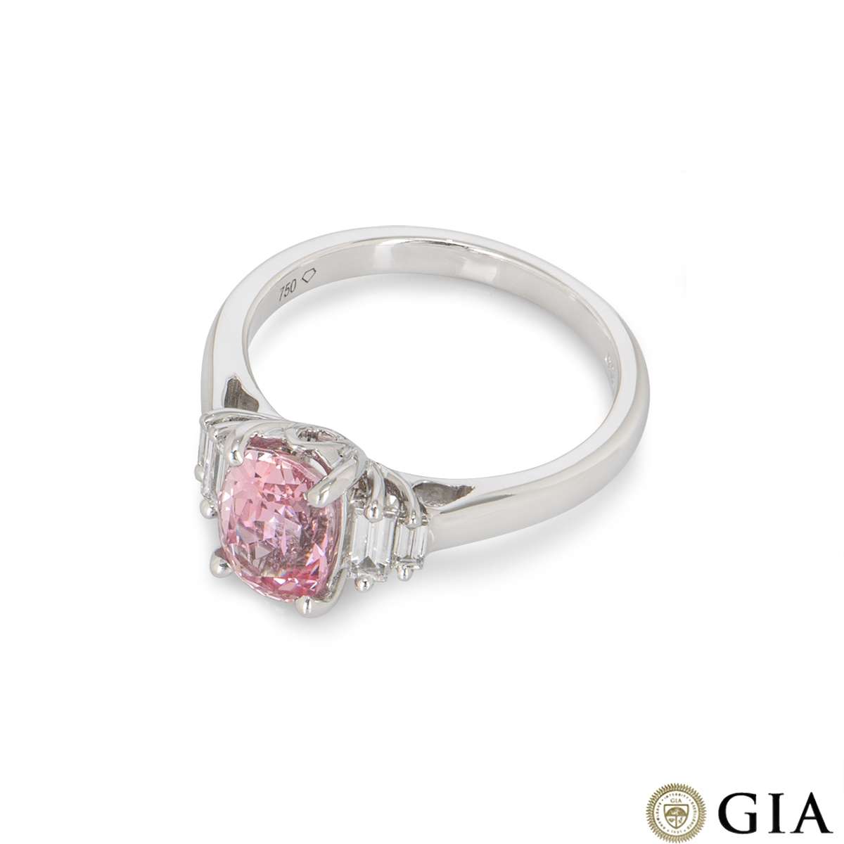 White Gold Padparadscha Pink Sapphire and Diamond Ring